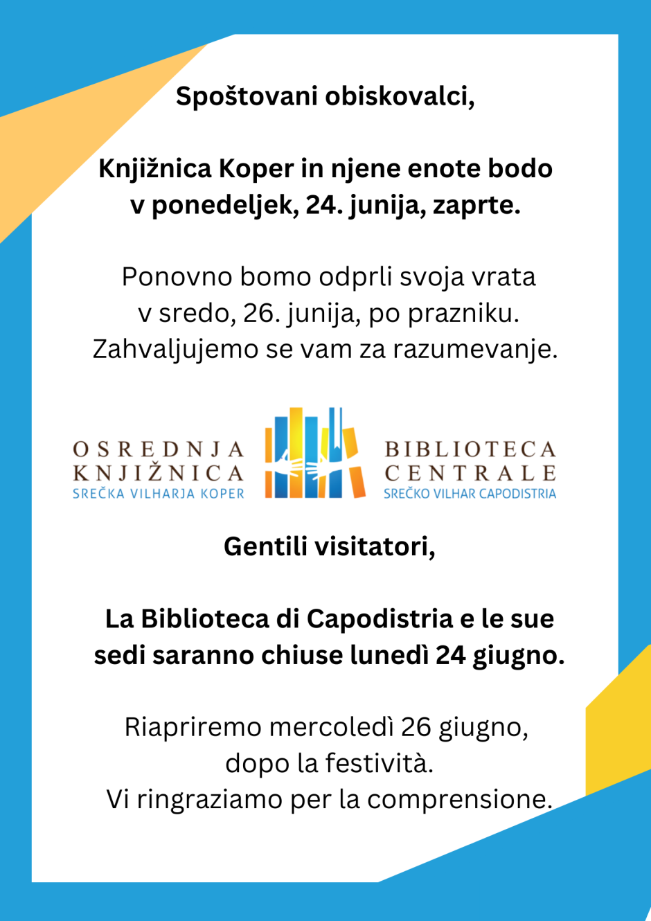 Obvestzilo 24. Junij Kolektivni Dopust