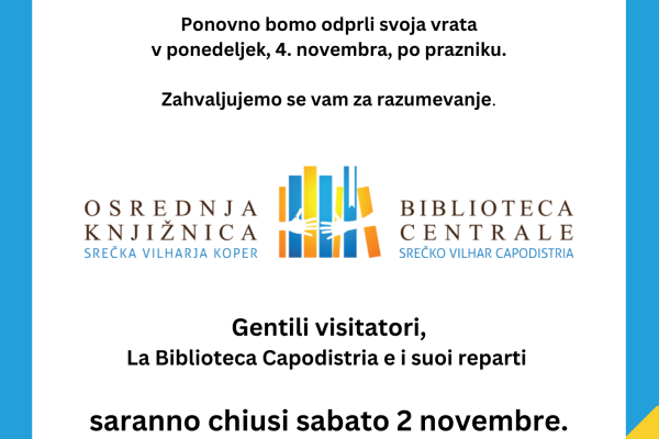 Sobota, 2. november, knjižnica zaprta
