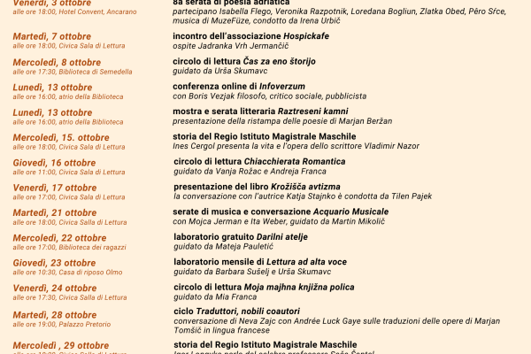 Appuntamenti di ottobre