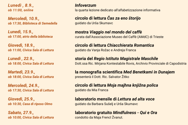 Appuntamenti di settembre